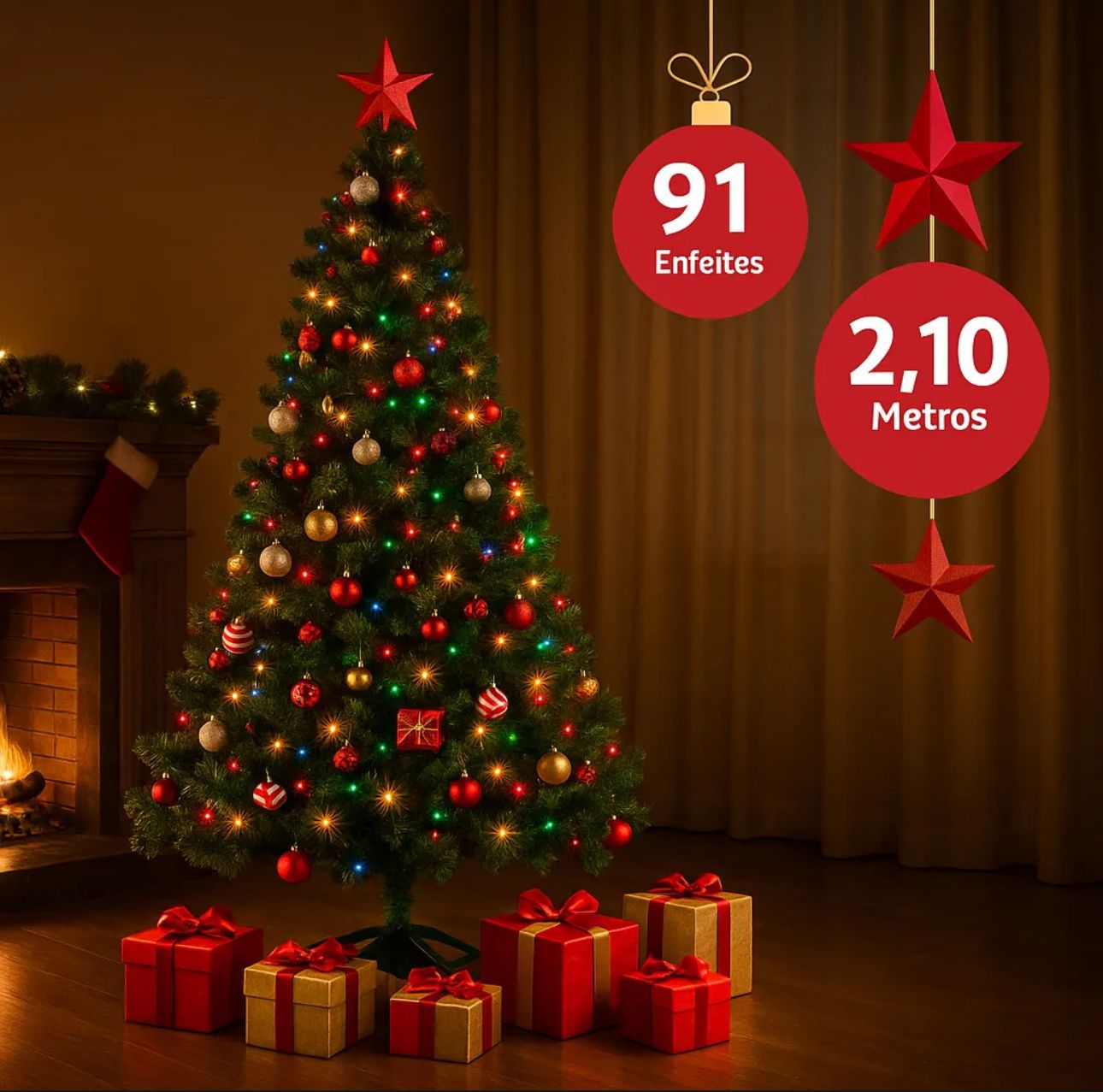 Árvore De Natal Decorada Enfeitada 2,10mt 800 Galhos Pinheiro Verde Cheia Premium