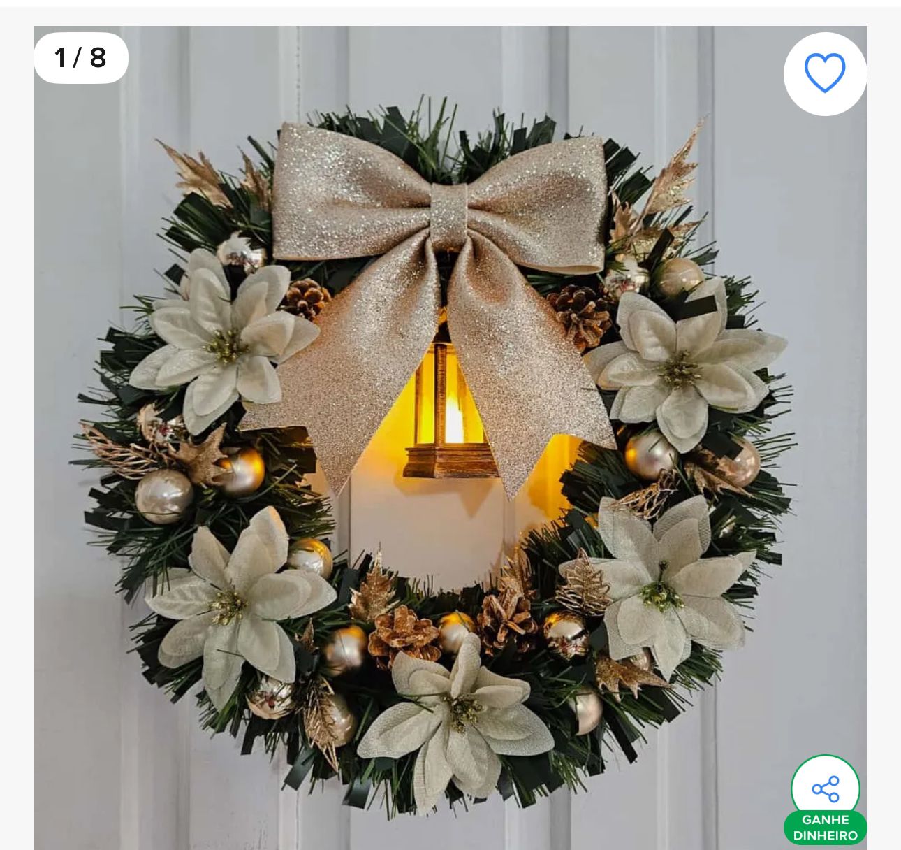 Guirlanda Natalina Decorada Luxo Com Laço Dourado e Flores